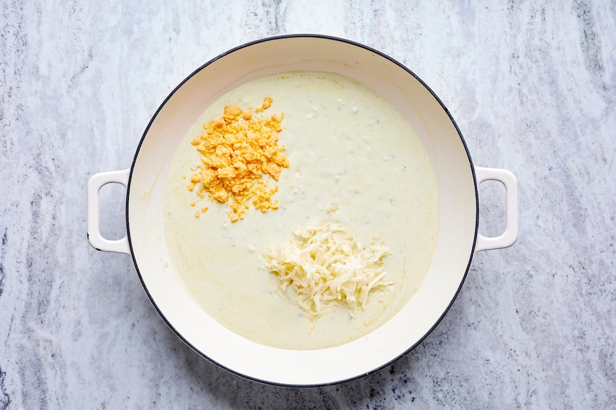 cheese and milk in skillet to make queso.