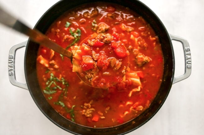 Lasagna soup in pot