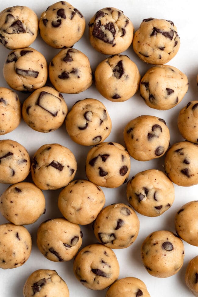 salted malted crispy chocolate chip cookie dough balls