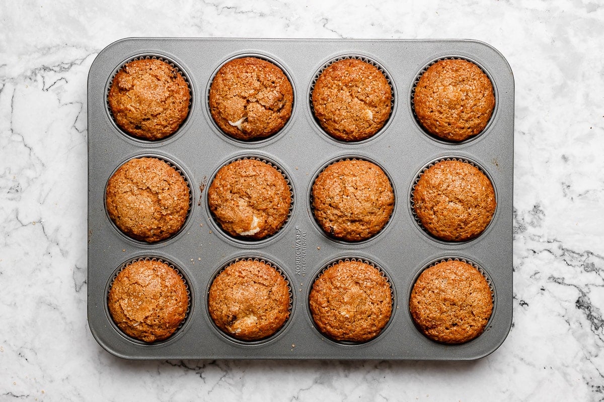 carrot cake muffins in pan.