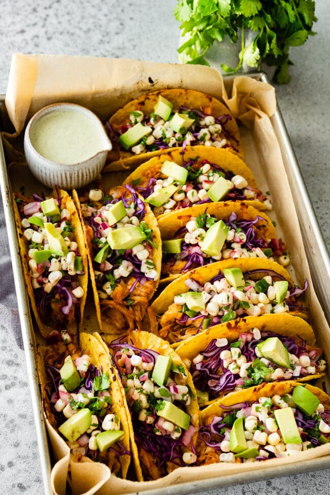 Baked BBQ Chicken Tacos with corn salsa
