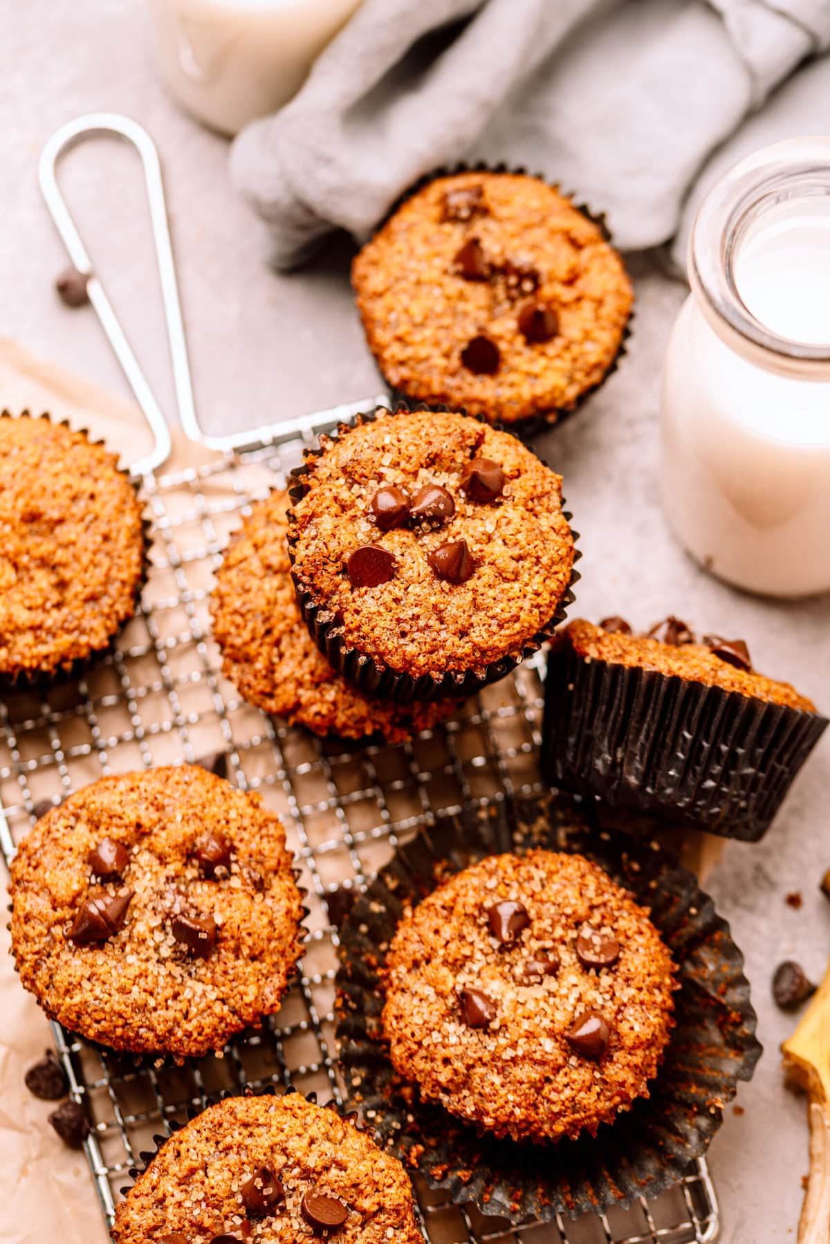 healthy banana muffins on cooling rack.