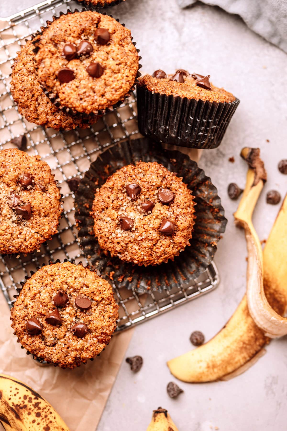 flourless banana muffins with chocolate chips.