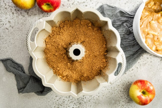bundt cake batter in bundt pan.