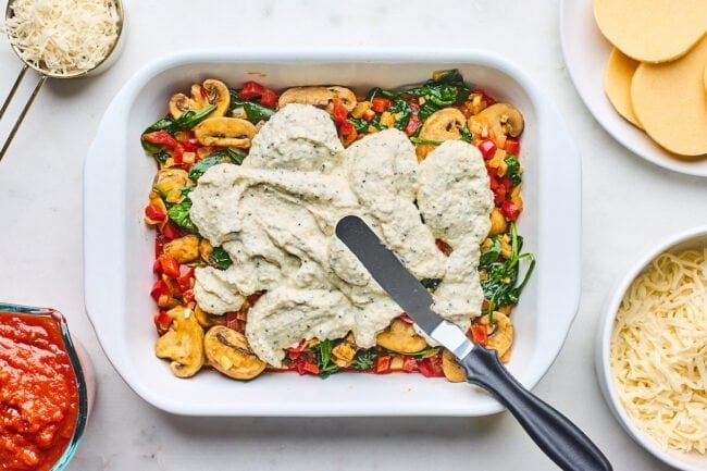 polenta lasagna with vegetables and ricotta cheese
