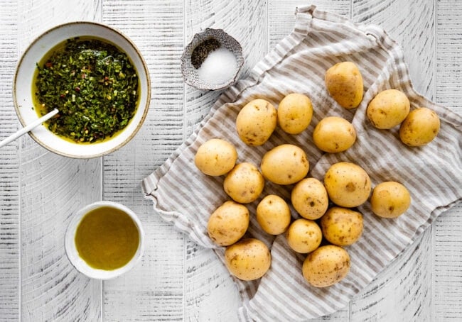 potatoes and chimichurri sauce.