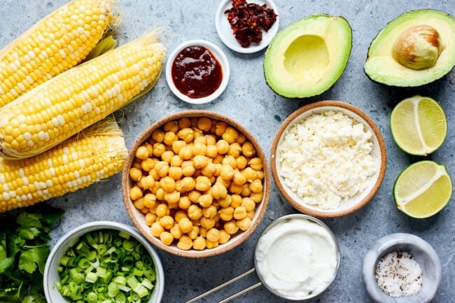 chipotle chickpea corn salad ingredients.