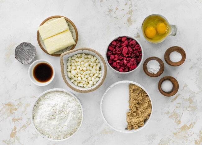 white chocolate raspberry cookie ingredients.