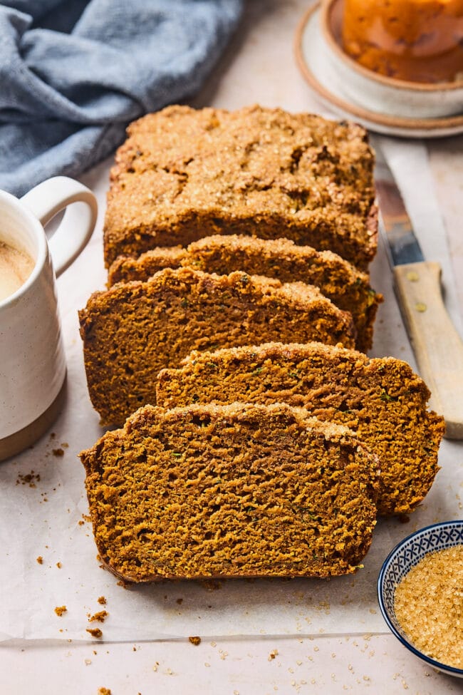 pumpkin zucchini bread slices.