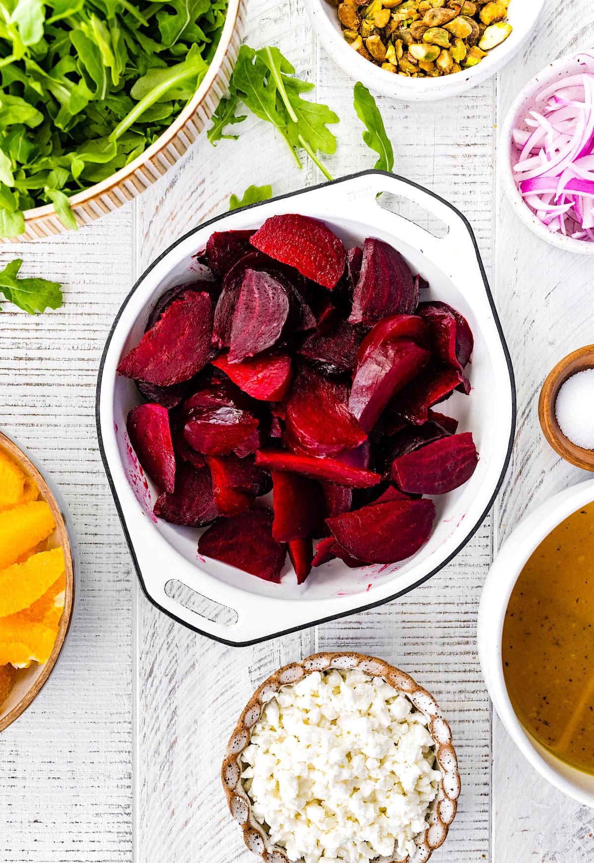 roasted beets in a bowl to make beet salad.