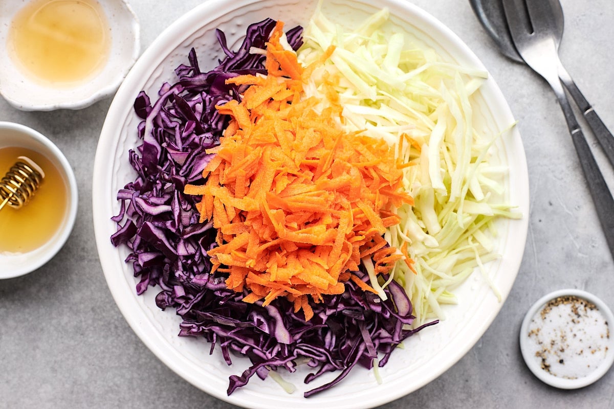 slaw for fish tacos in bowl.