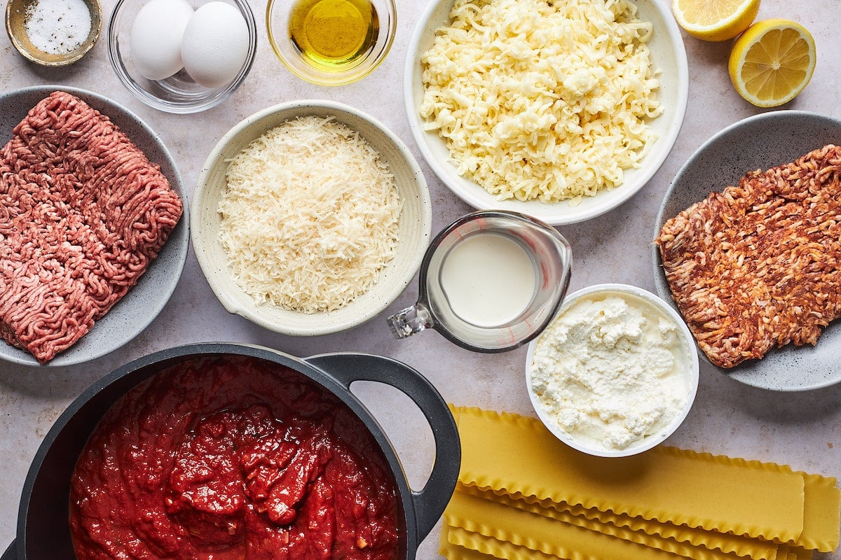 ingredients to make homemade lasagna.