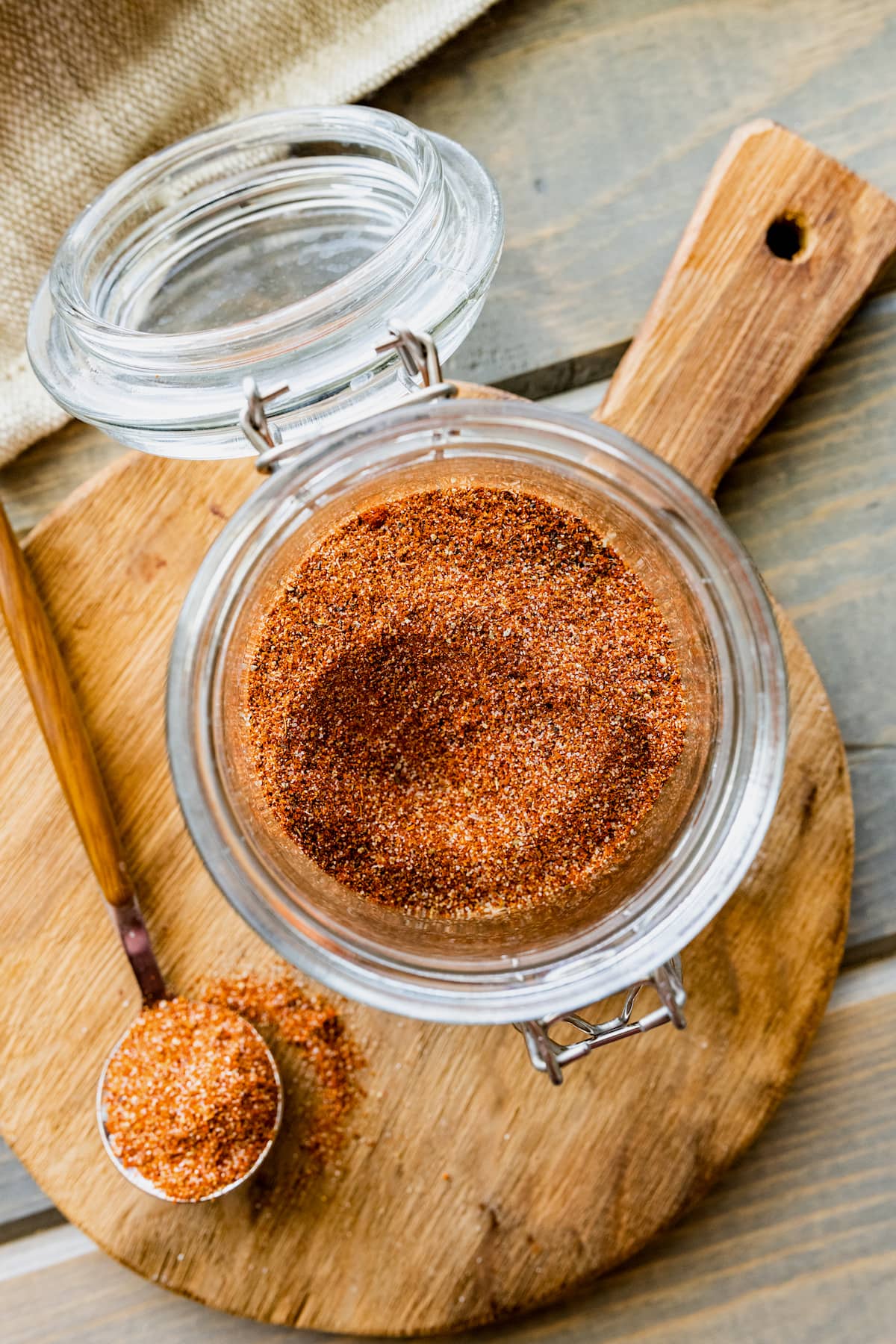 taco seasoning in glass jar.