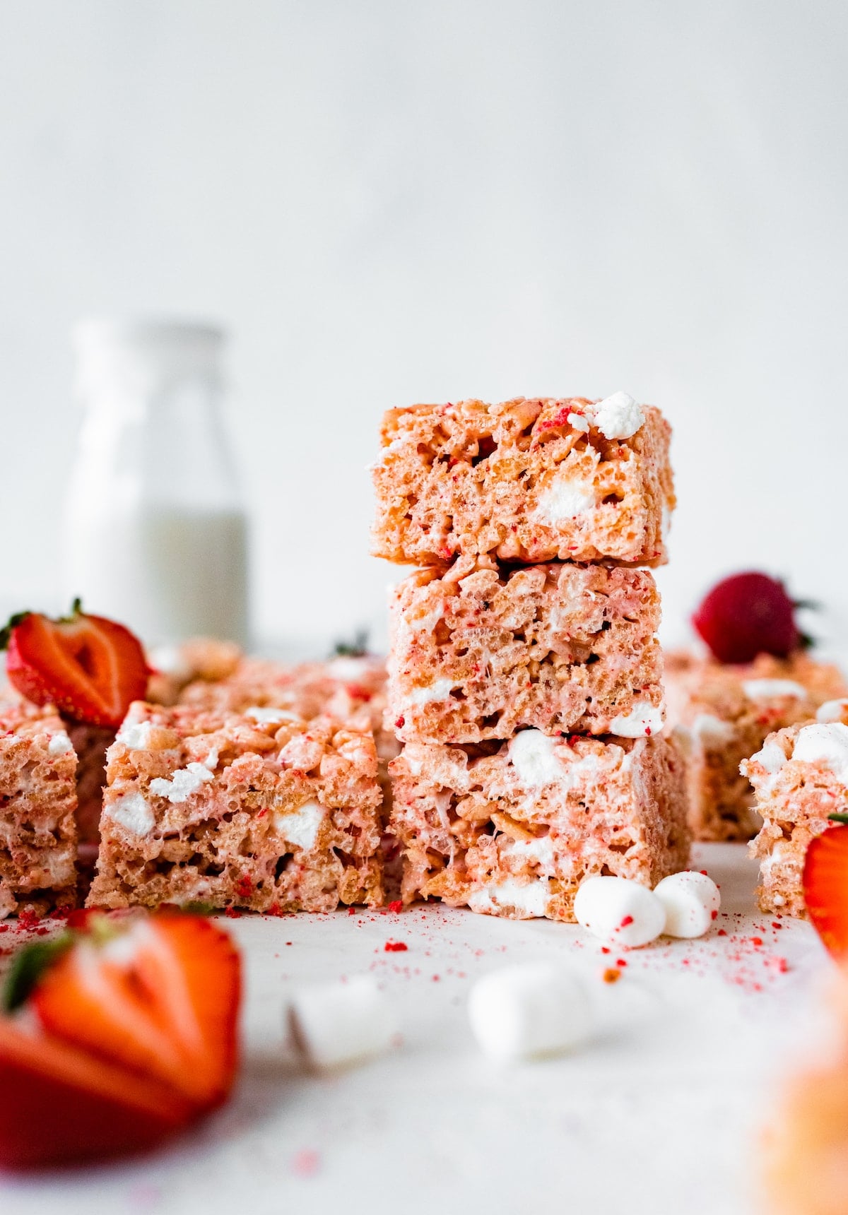 strawberry rice krispie treats stacked.