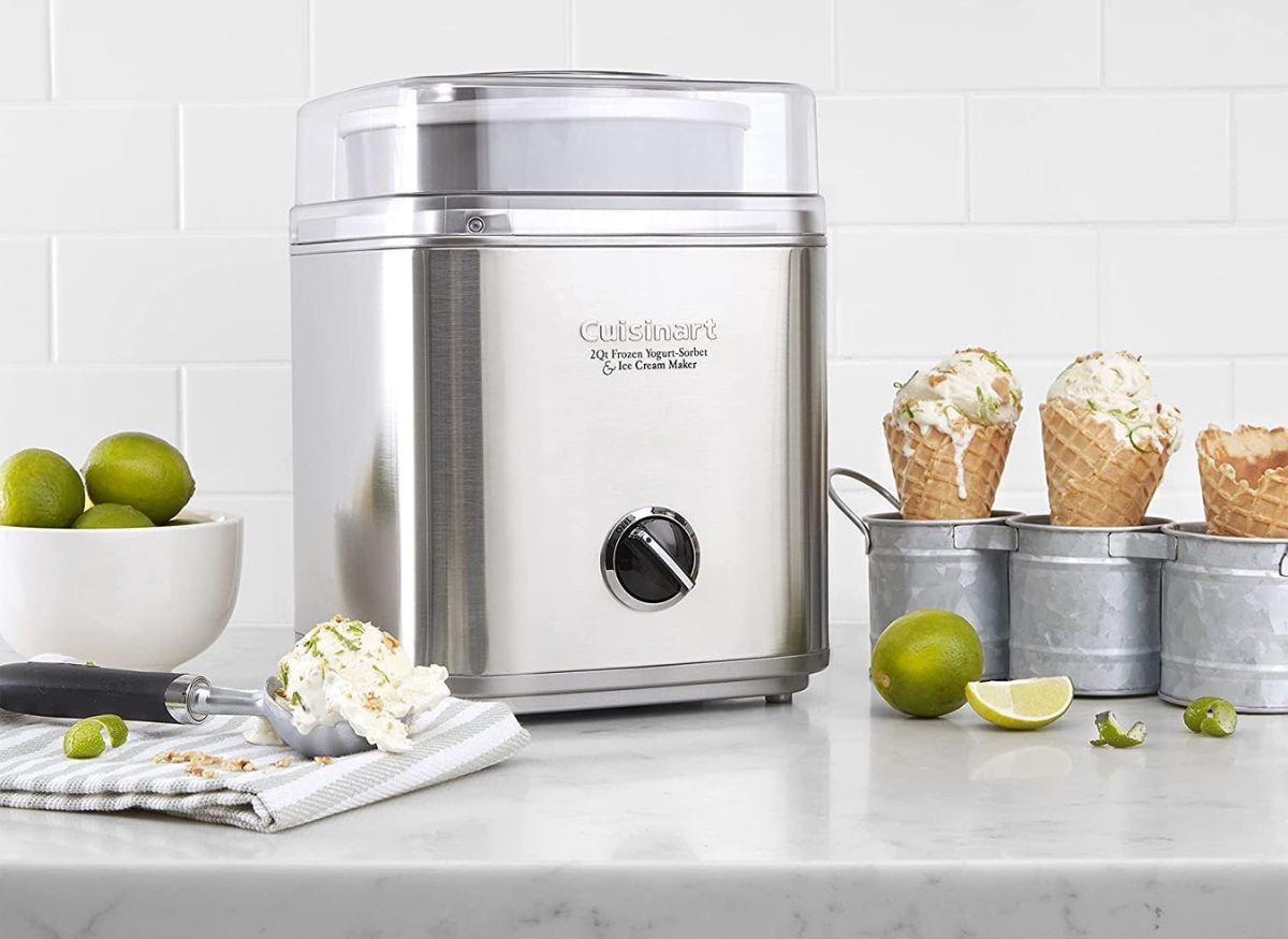 cuisinart ice cream maker with ice cream cones.