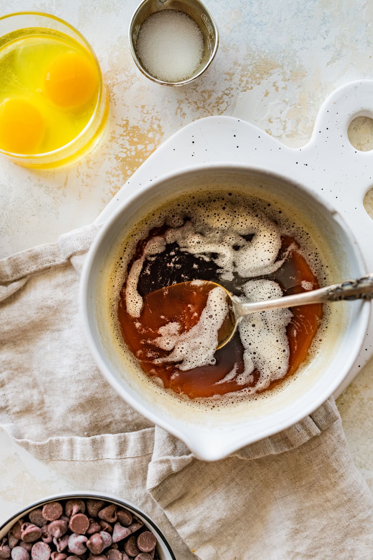 brown butter in bowl with spoon.