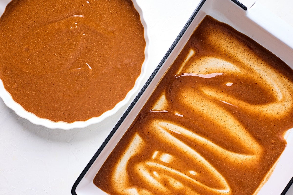 enchilada sauce in bowl and spread in bottom of baking dish.