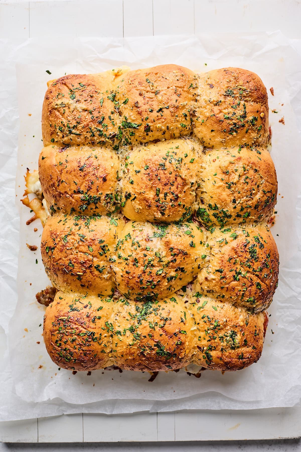 pizza sliders with garlic butter.