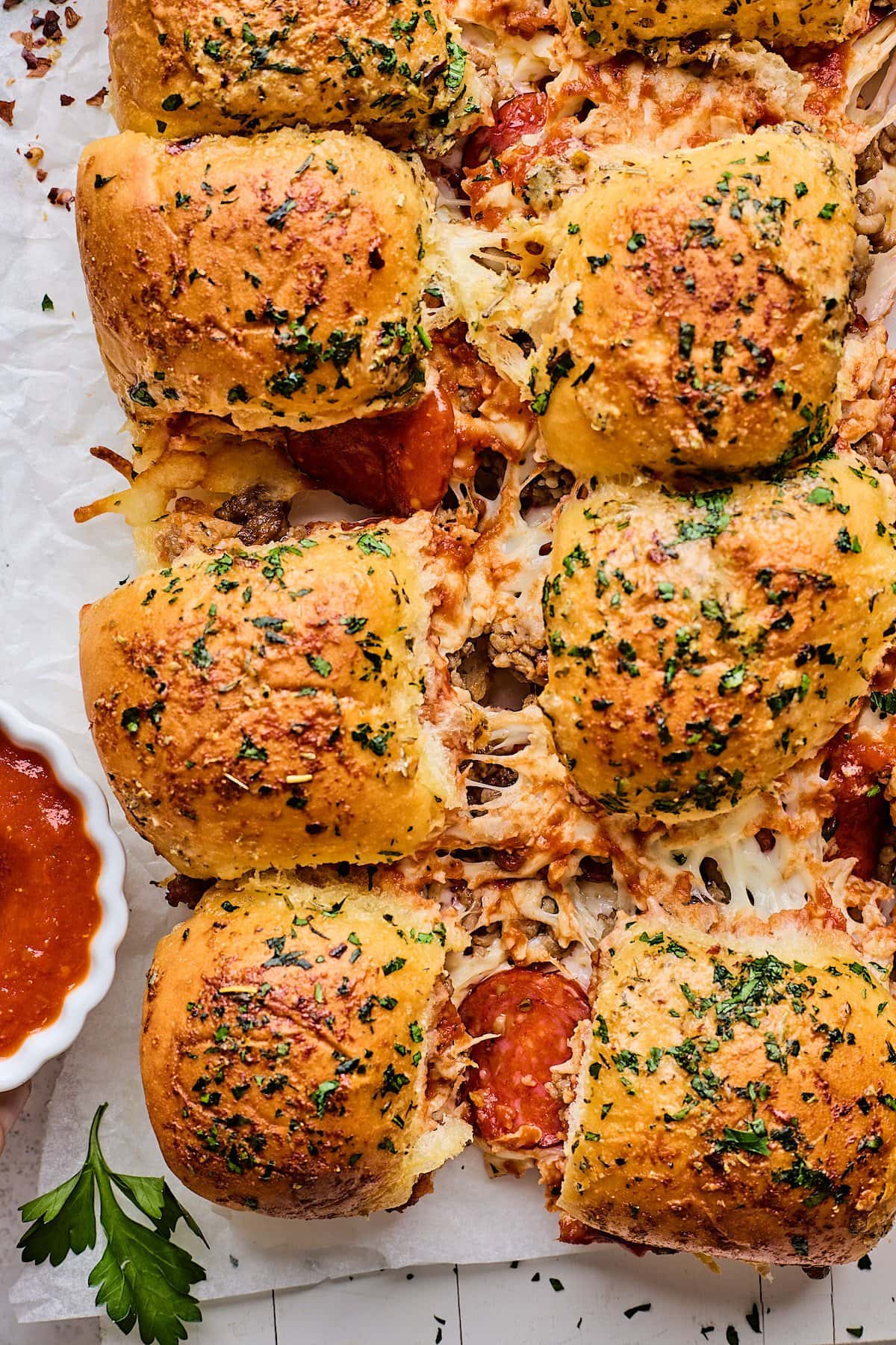 cheesy pizza sliders.