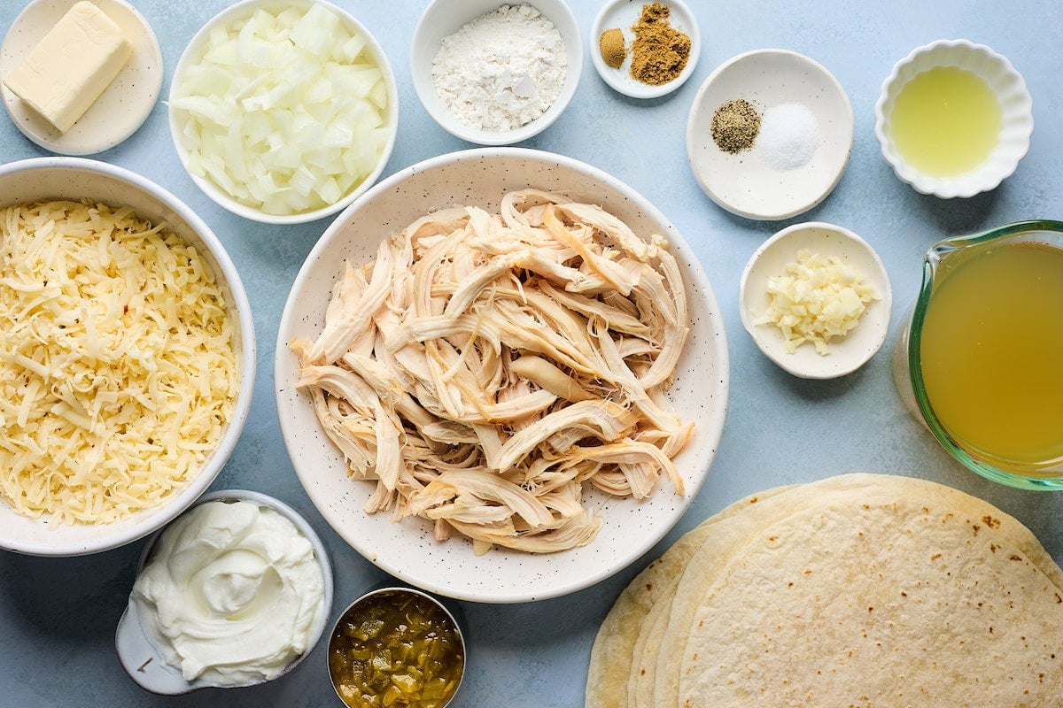 ingredients to make white chicken enchiladas.