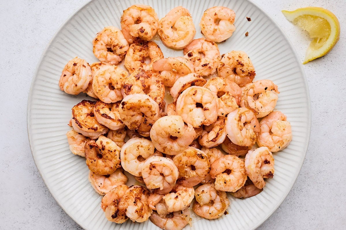 cooked shrimp on plate.