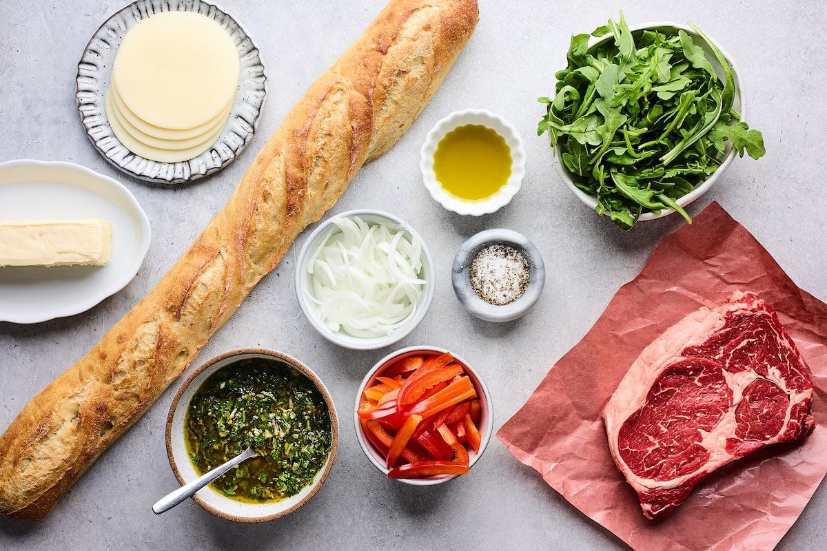 ingredients to make steak sandwich.