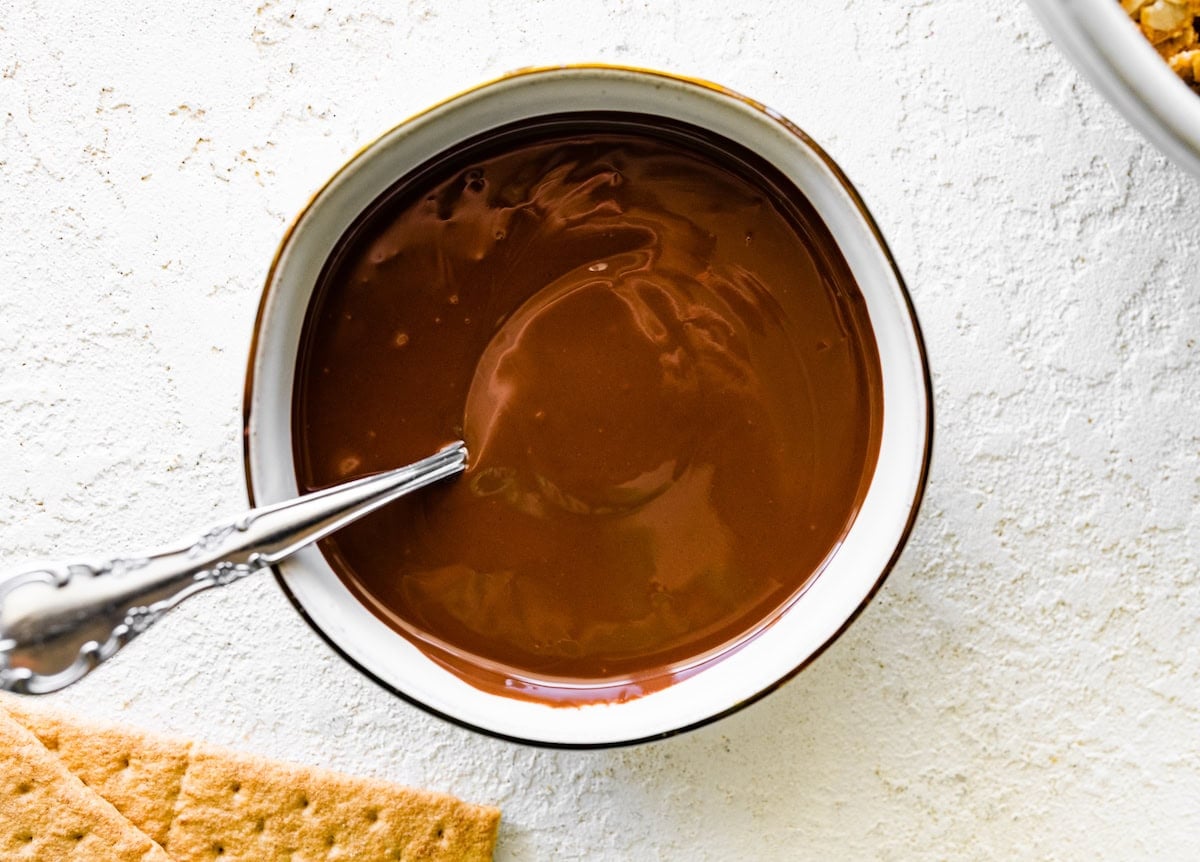 melted chocolate in bowl with spoon.