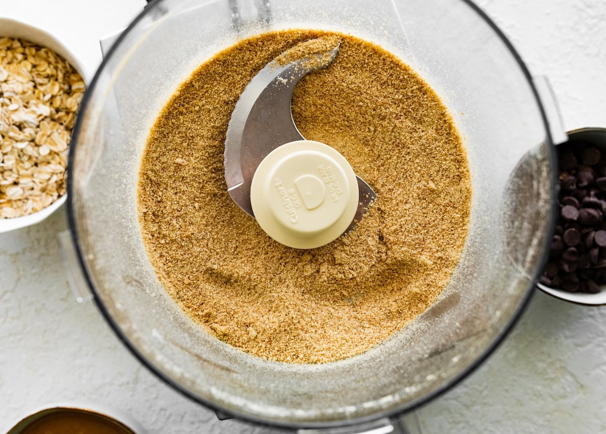 graham cracker crumbs in food processor.