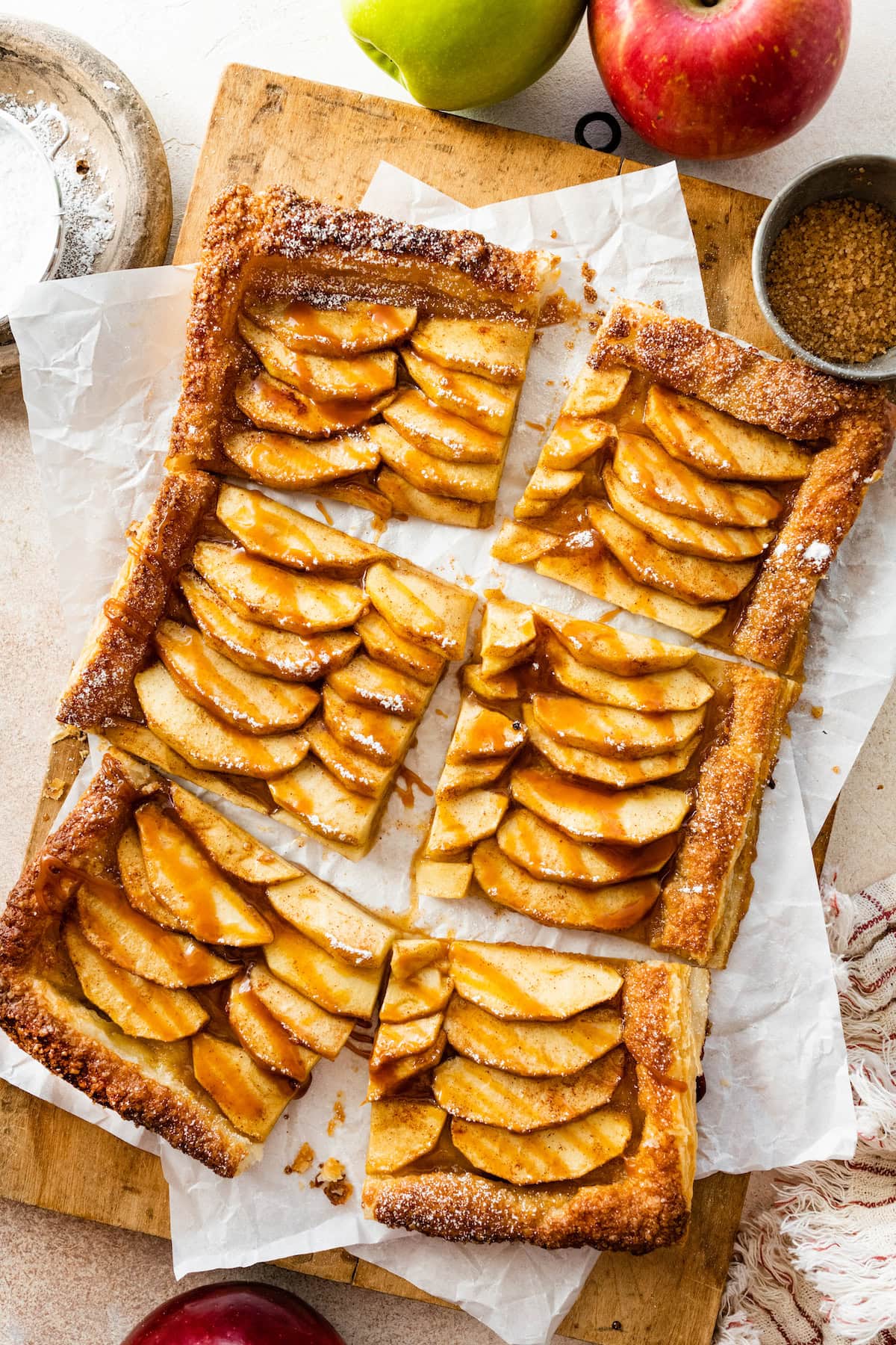 puff pastry apple tart drizzled with salted caramel sauce.