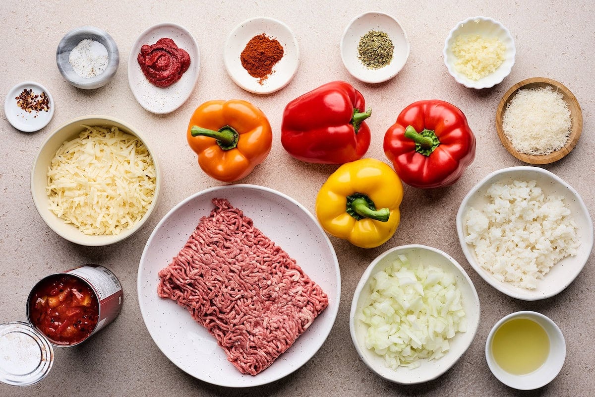 ingredients to make stuffed bell peppers.