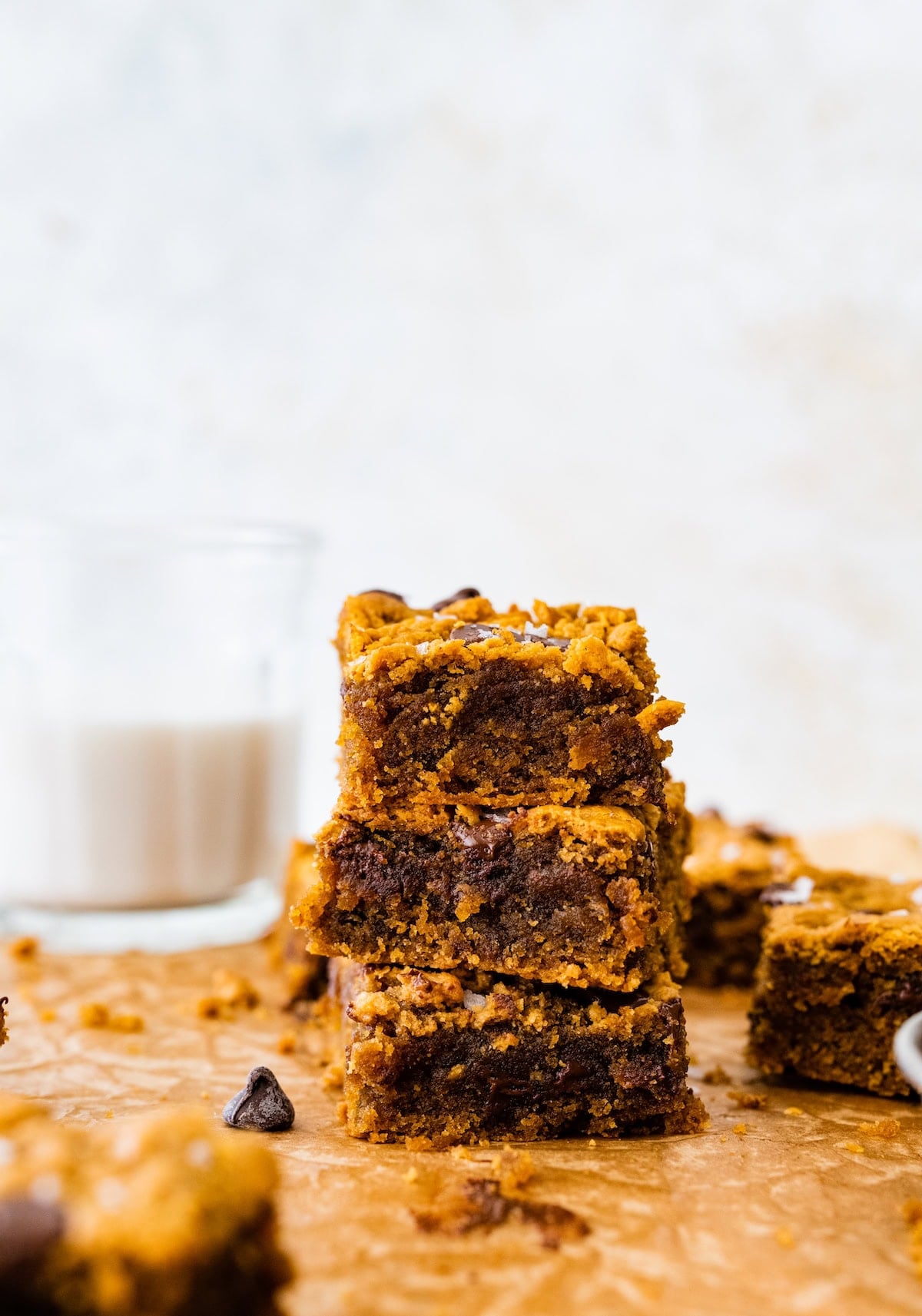 stack of flourless peanut butter blondies.