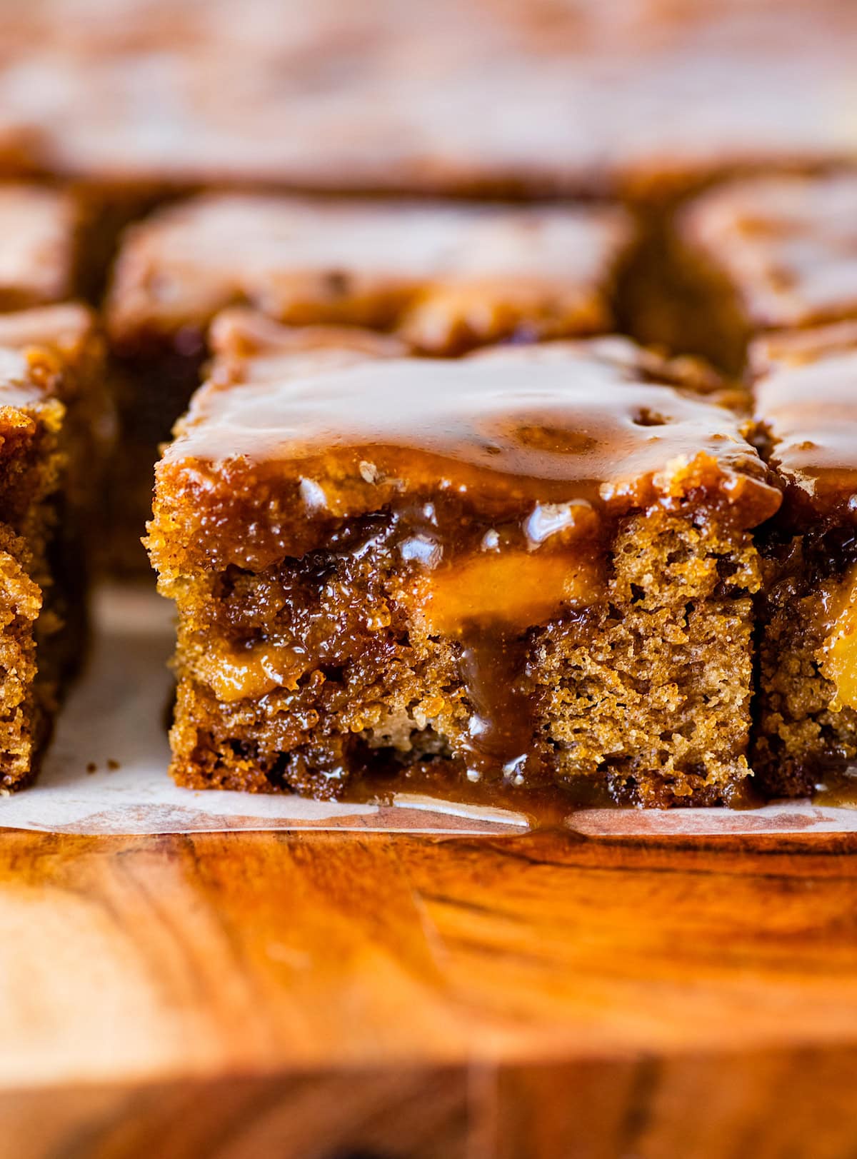 apple cake with toffee sauce.
