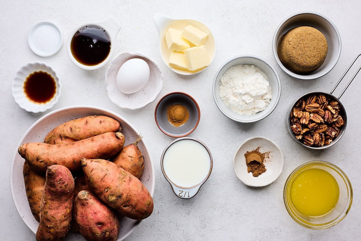 ingredients to make sweet potato casserole.
