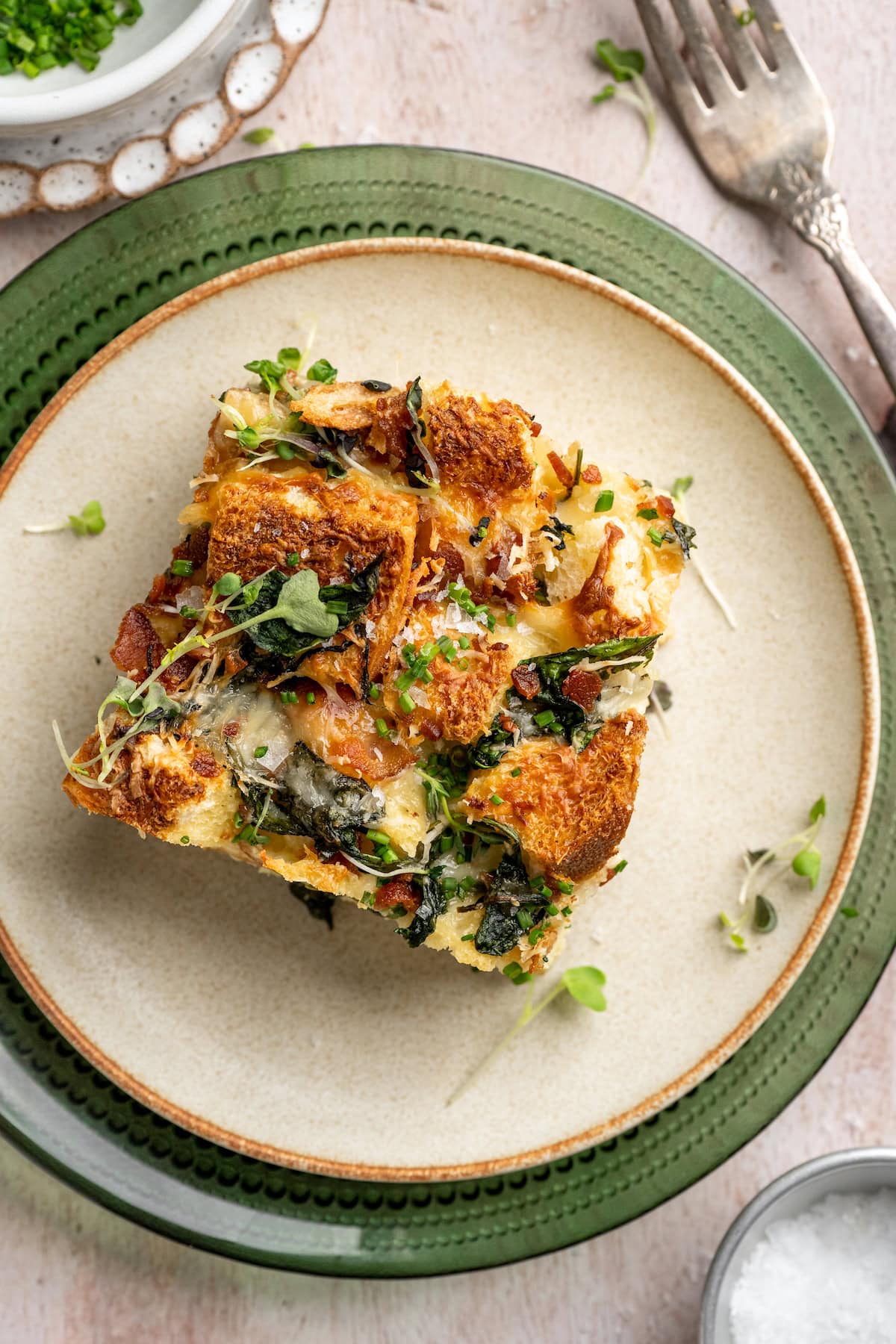 piece of breakfast strata on plate.