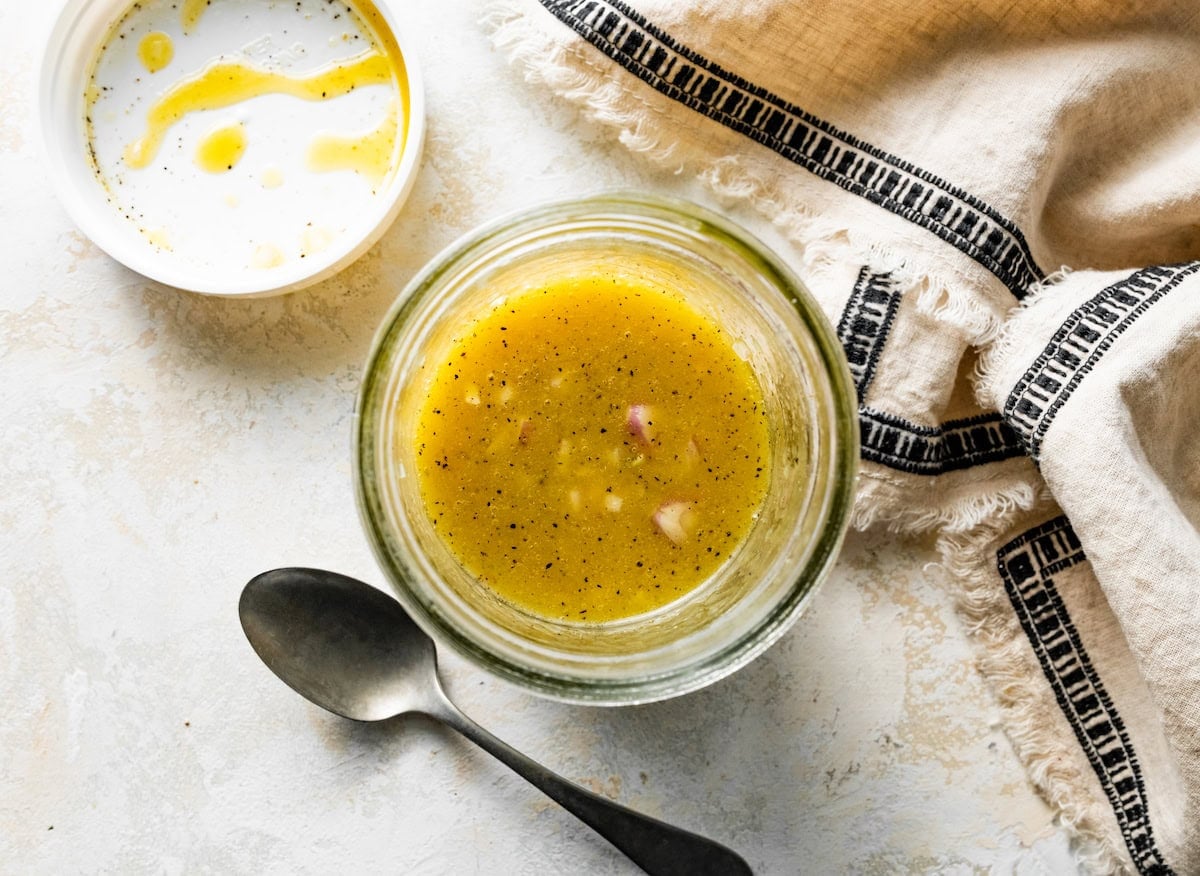 orange maple vinaigrette in jar.