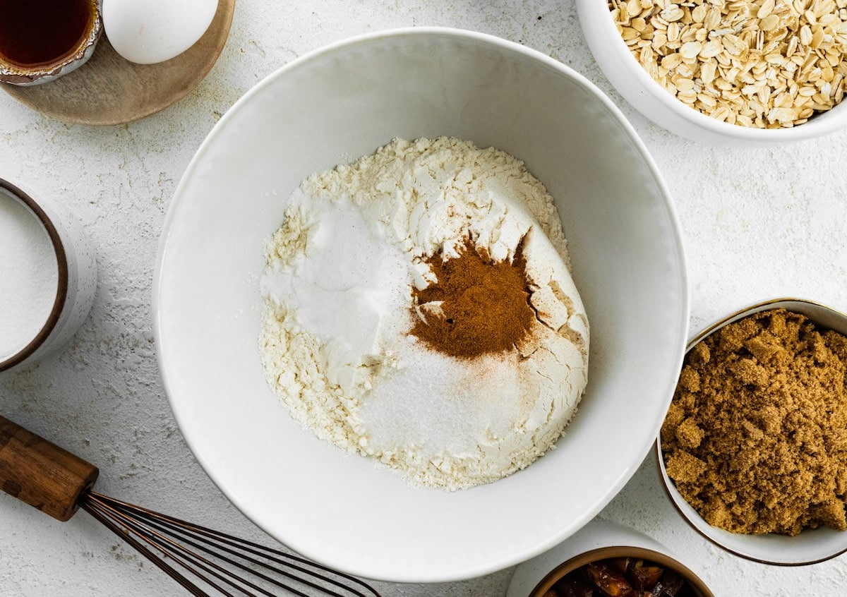 dry ingredients in mixing bowl to make cookies.